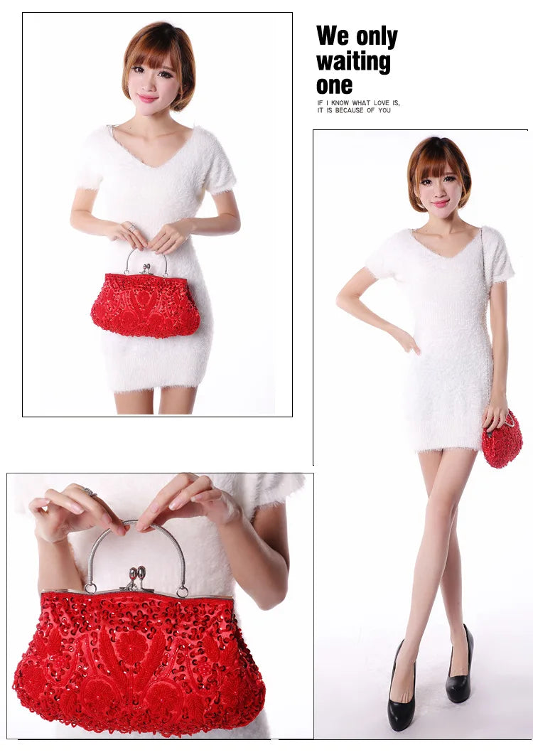 New Fashion Retro Women Evening Bags Beaded Ladies Clutch Purse Shoulder Chain Wedding Party Handbags Bags Purses and Handbags