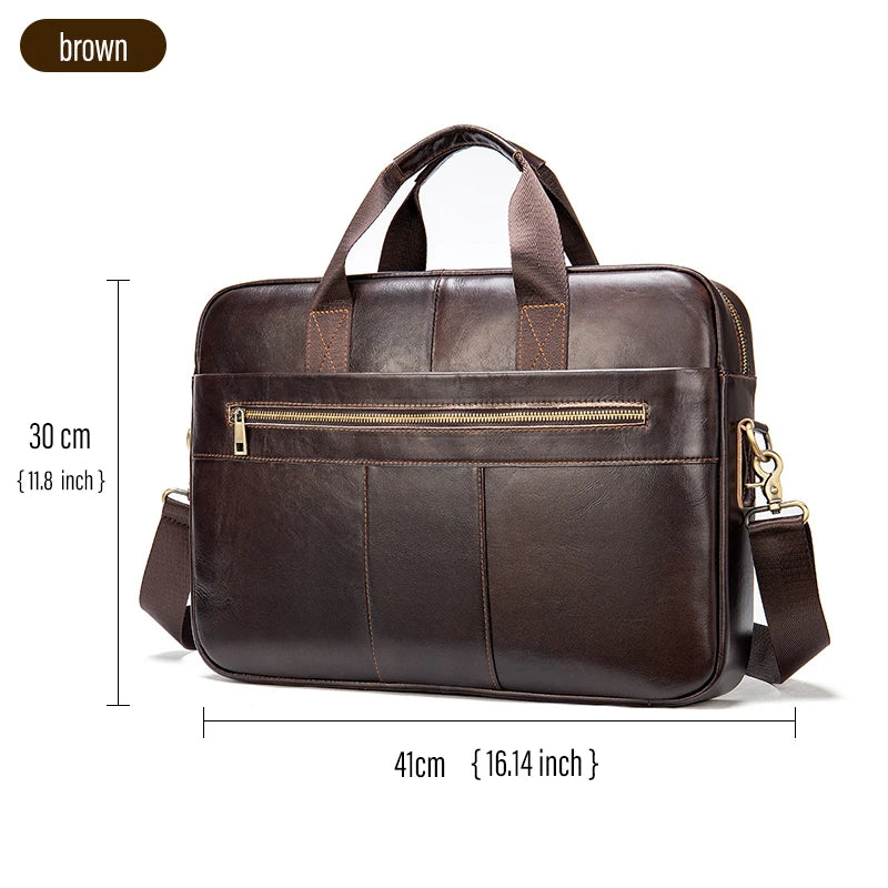 Laptop Bag Computer Handbag 15.6 16 inch Leather Business Travel Bag Cowhide Single Shoulder Bag Men's Briefcase For Lenovo Air