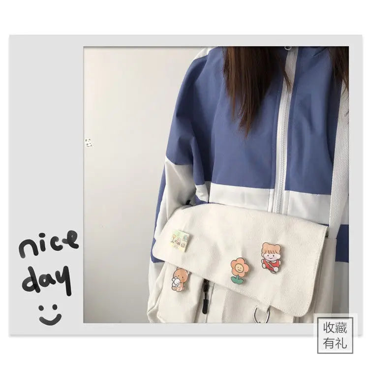 Women Simple Messenger Bag Casual Satchel Ladies Handbags Shoulder Bag Pouch Girls Sweet Printed Canvas Cross School Bags Purses