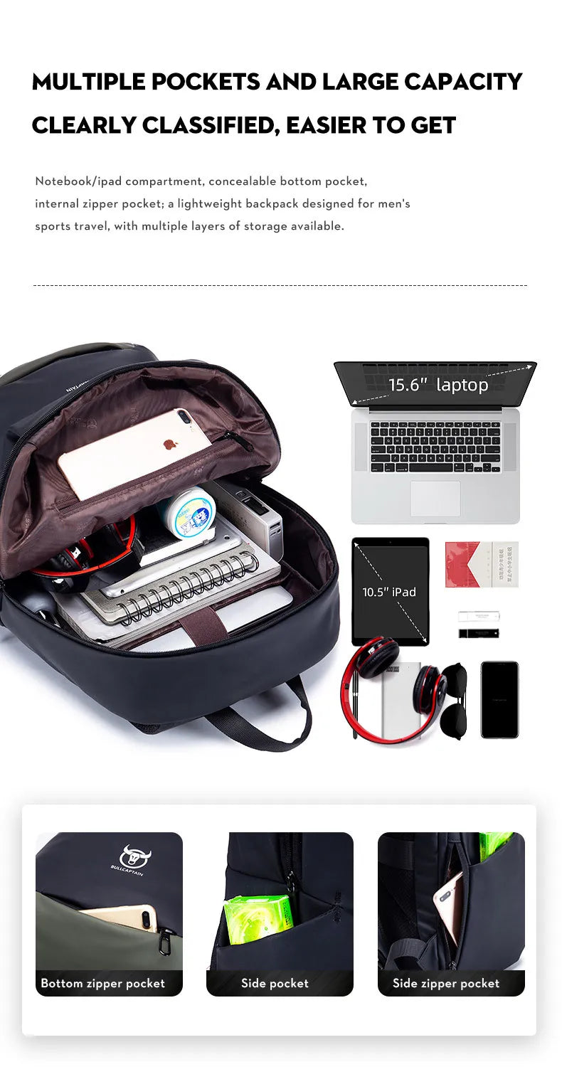 Men School Bag Laptop Backpack Sports Daypacks Waterproof  Shoulder Bags Anti-thief  Large Capacity Travel Bag  for 15" Laptops