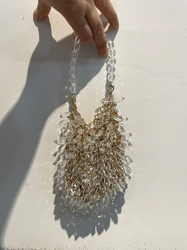 Evening Clutch Bags 2020 New Beaded Small Purses Women's Wallet Trendy Texture Transparent One-shoulder Messenger Bag Handmade