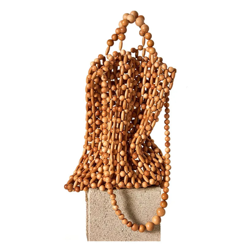 Hand-woven bag from natural wood beads handbag retro bamboo bag beach bag hollowed Creative antique style  fashion woven bag