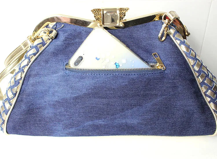 Denim Rhinestones Women Handbag Clutch Bag For Evening Party Chic Butterfly Decoration Ladies Denim Fireworks Shoulder Bag