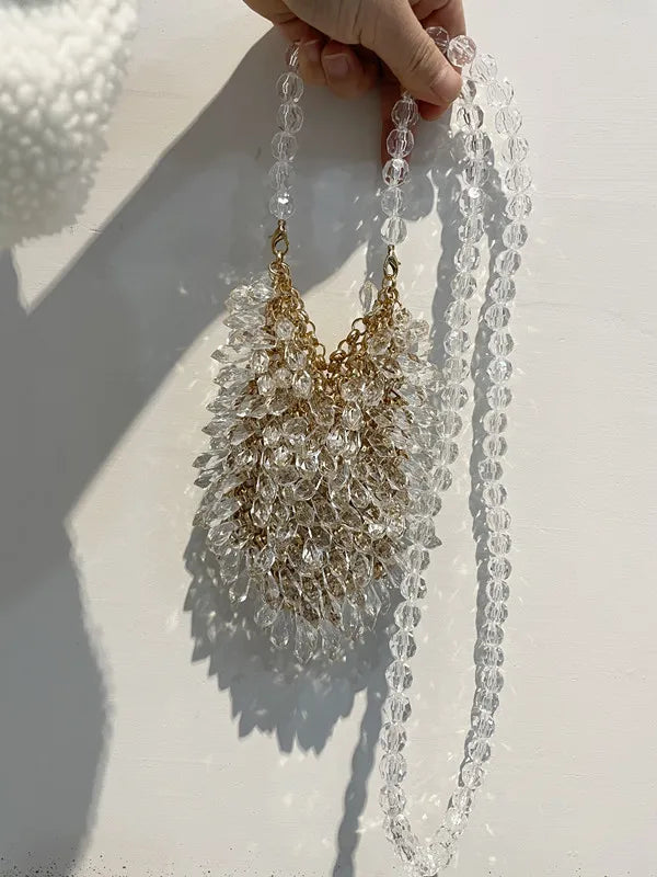 Evening Clutch Bags 2020 New Beaded Small Purses Women's Wallet Trendy Texture Transparent One-shoulder Messenger Bag Handmade