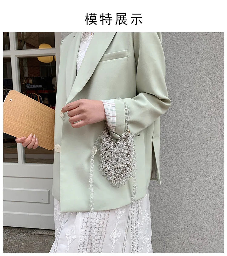 Evening Clutch Bags 2020 New Beaded Small Purses Women's Wallet Trendy Texture Transparent One-shoulder Messenger Bag Handmade