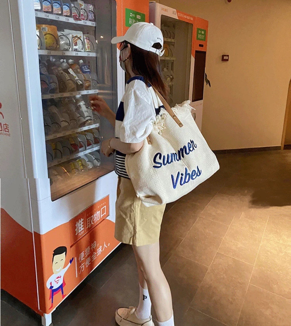 Handbag Woman Bag Design Simple Niche Travel  Beach Tote Bag Tassel Letter Embroidery Fashion Large Capacity Shoulder Bags 2022