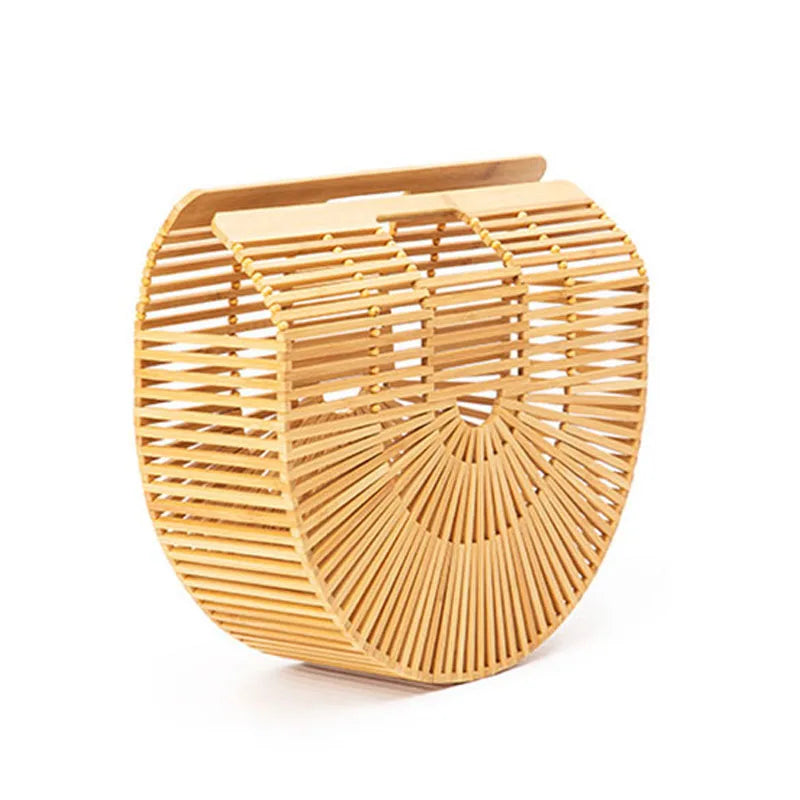 Fashion Straw Bag Bamboo Semi-circular Handbags High quality Hand woven Women Bags Bohemia Summer Ladies Beach Bag Bamboo Bags