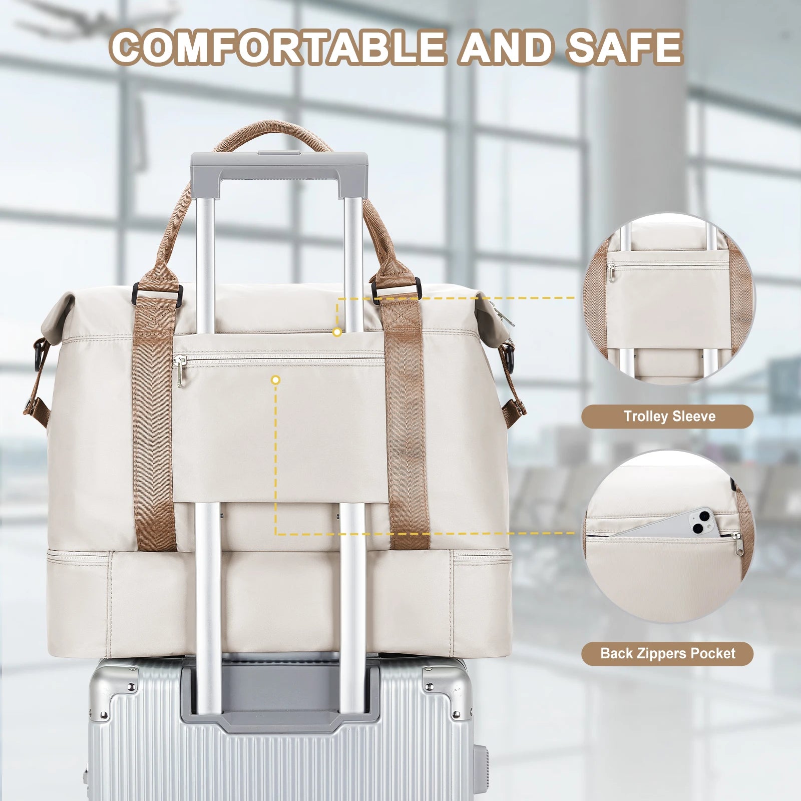 Travel Duffel Bag,Sports Tote Gym Bag Shoulder Weekender Overnight Bag for Women, Carry on Bag with Wet Pocket Expandable Bag