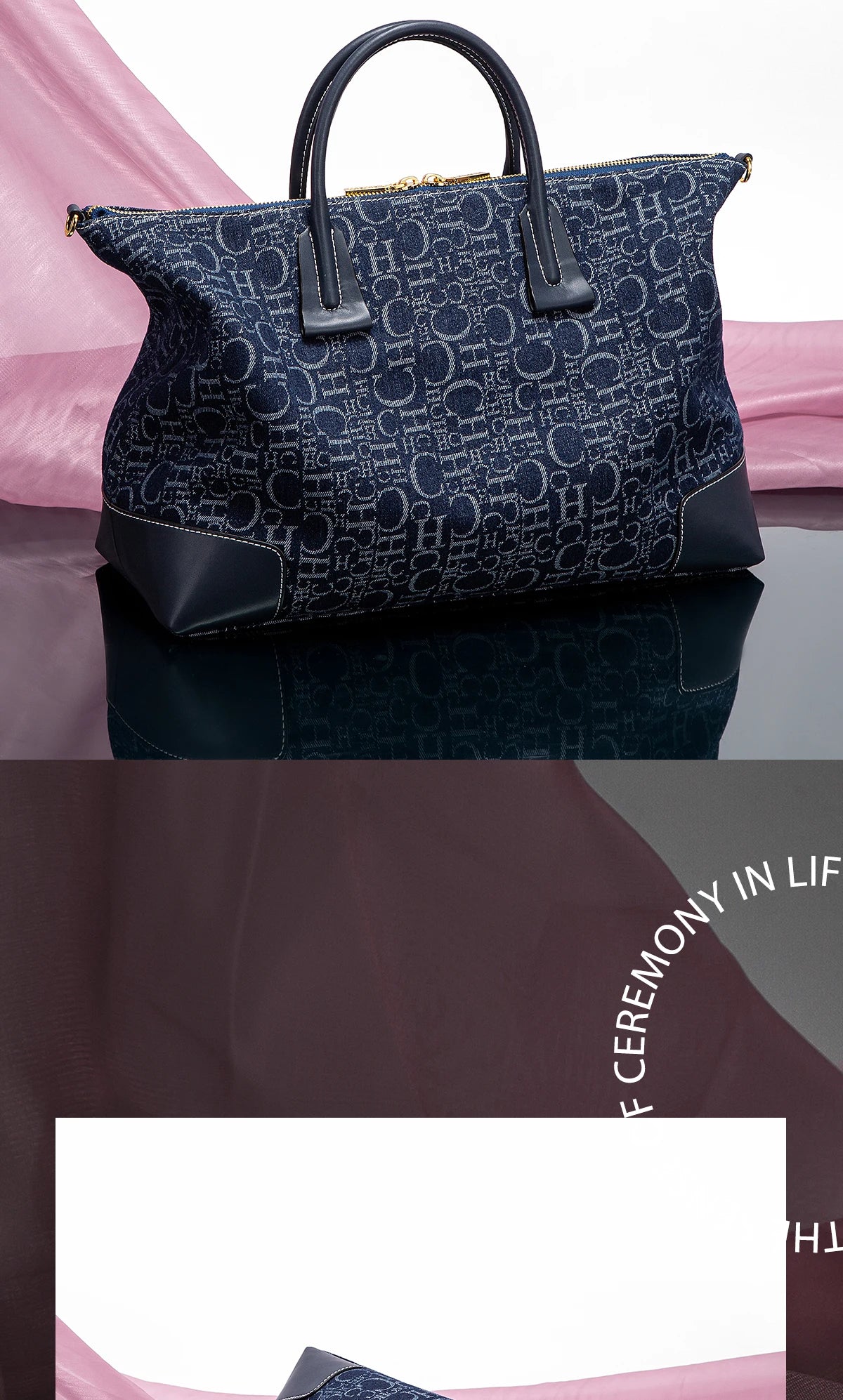 Geometric Letter Pattern Travel Totes – Sophisticated Blue Fabric  Leather Accents Metallic  for Urban Mobility Chic Versatility