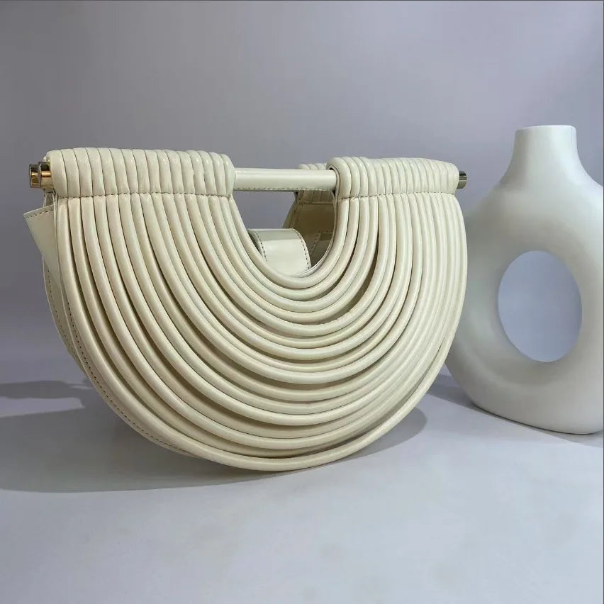 Handbags for Women 2025 New Gold Luxury Designer Brand Handwoven Noodle Bags Half Round Pulled Hobo Silver Evening Clutch Chic