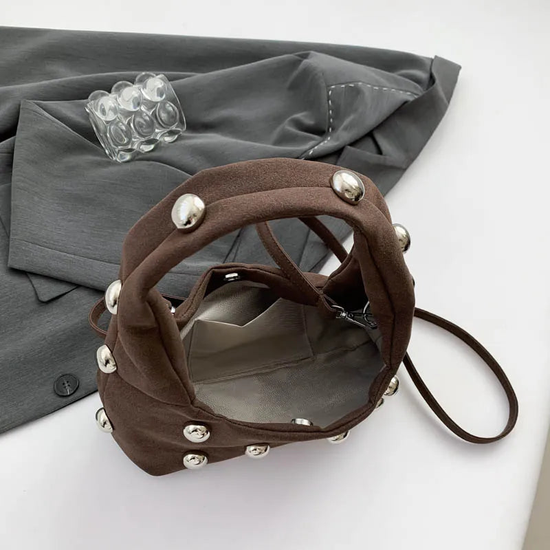 Luxury Purple Handbag For Women Luxury Studded Beading Handbags Wine Red Purse Solid Color Suede Leather Shoulder Crossbody Bags