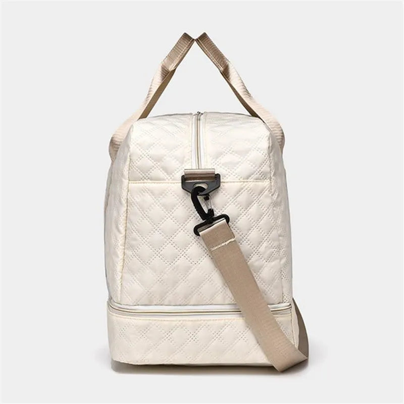 Luxury Duffel Bag, Large Capacity Handbag Shoulder & Crossbody Tote Bag With Dry Wet Separation Dual Side Pockets For Travel Gym