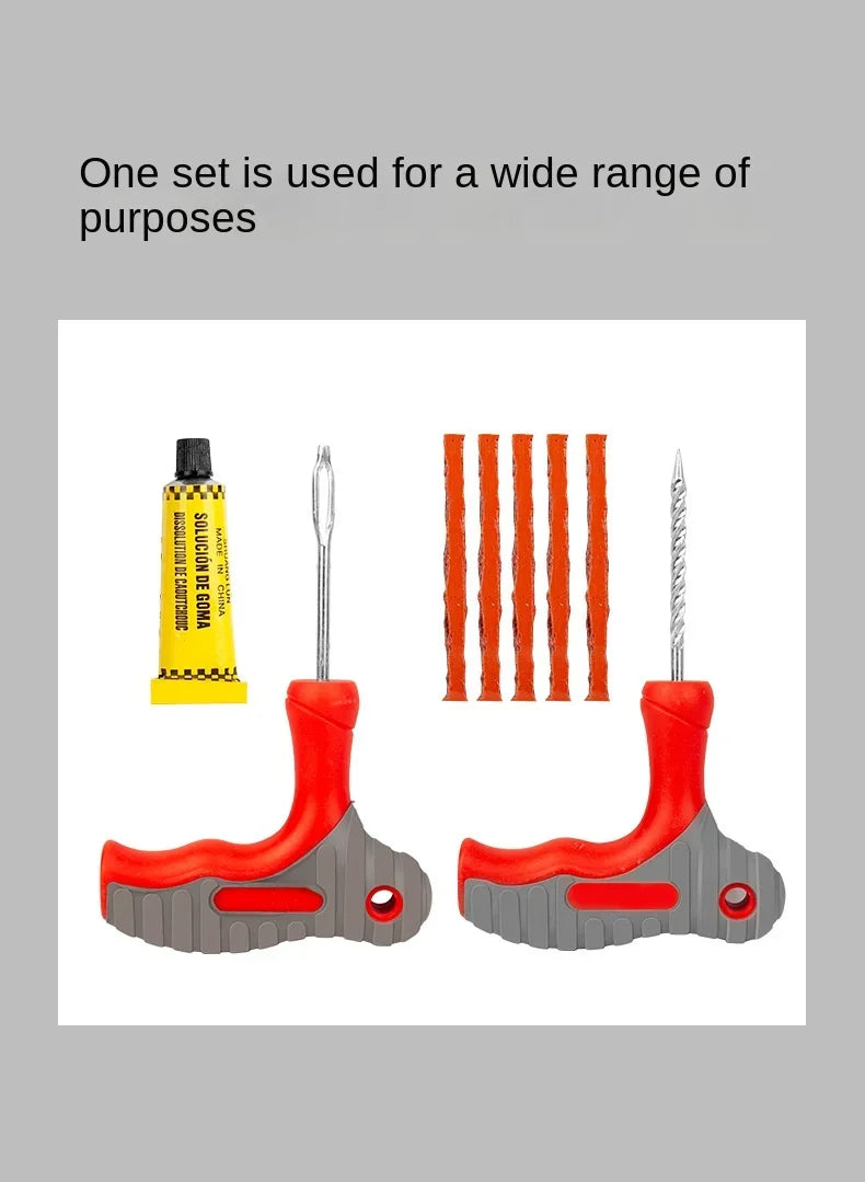 Car Tire Repair Tool Kit Rubber Tubeless Tyre Puncture Repair Kit Studding Tool Glue for Bike Motorcycle Tires Repair Set