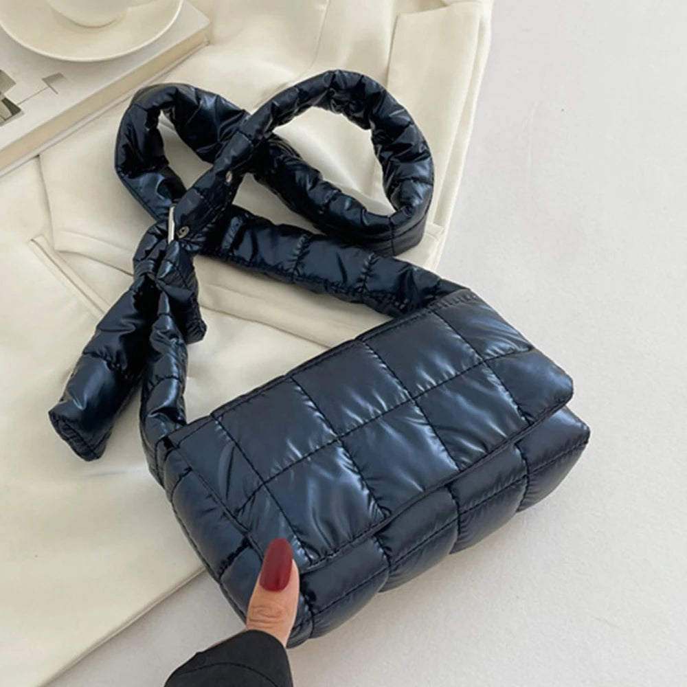 Fashion Quilted Tote Bag Winter Lightweight Warm Down Cotton Padded Plaid Shoulder Bags Women Underarm Bags Puffy Handbags