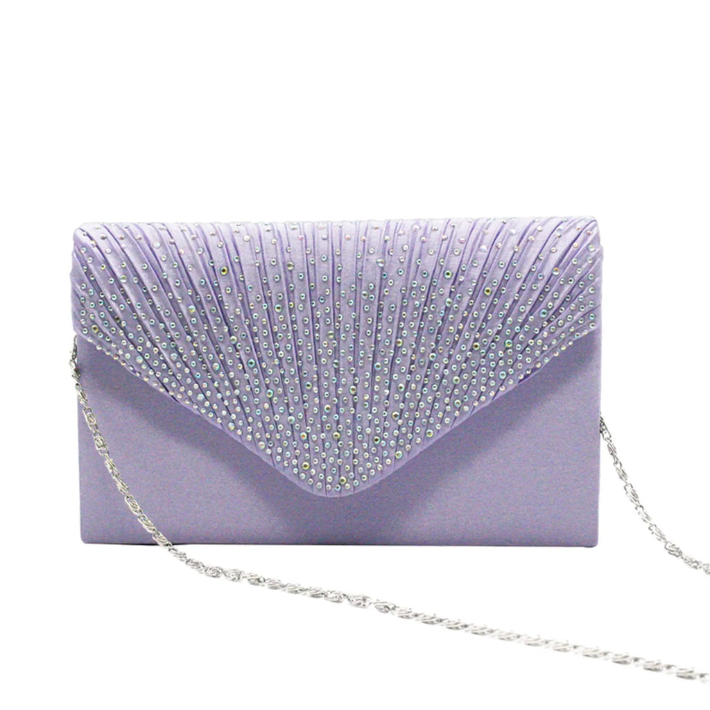 Women's  Luxury Silk Evening Clutch Bag - Elegant Women’s Prom/Wedding Handbag with Detachable Chain Strap & Secure Closure