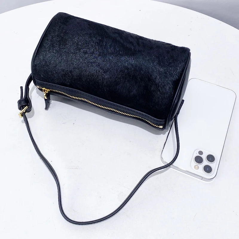 Luxury  Hair Splicing Genuine Leather Women's Bag 2025 New High Quali Single oulder Slant Cross Handheld Pencil Case...