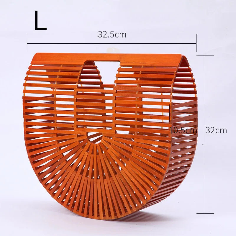 Fashion Straw Bag Bamboo Semi-circular Handbags High quality Hand woven Women Bags Bohemia Summer Ladies Beach Bag Bamboo Bags