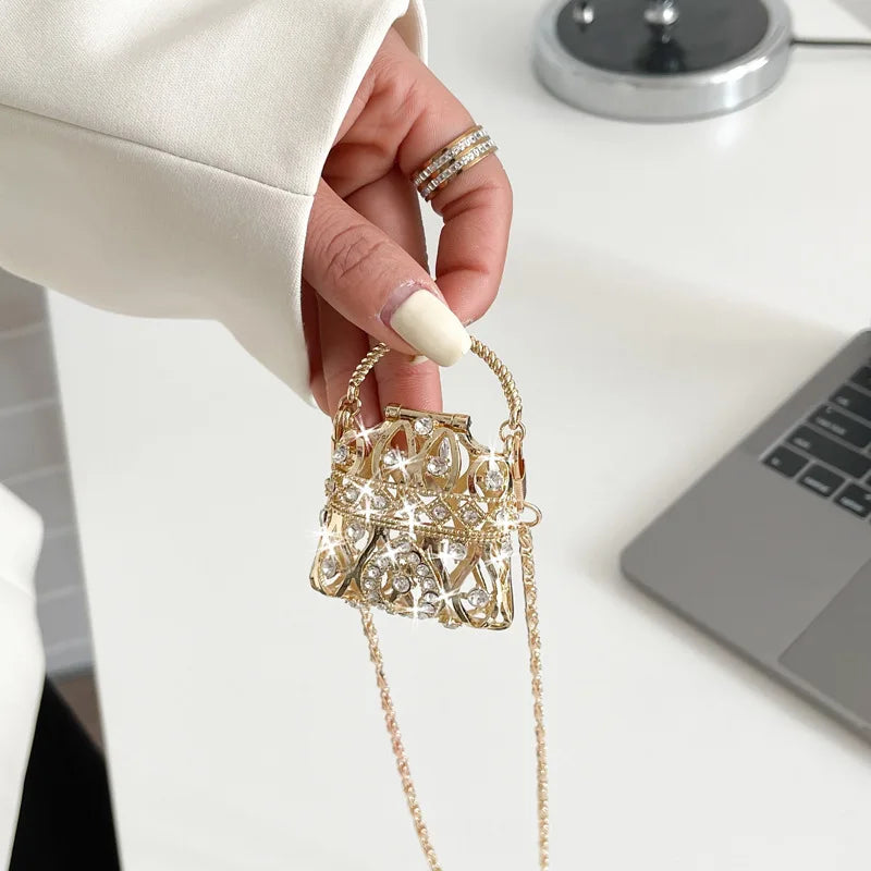 Female Ring Evening Bags Metal Gold/Sliver Rhinestone Round Ball Handbags Elegant Luxury Clutch Purse Small Wedding Wallets