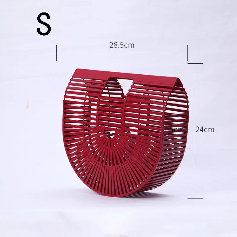 Fashion Straw Bag Bamboo Semi-circular Handbags High quality Hand woven Women Bags Bohemia Summer Ladies Beach Bag Bamboo Bags