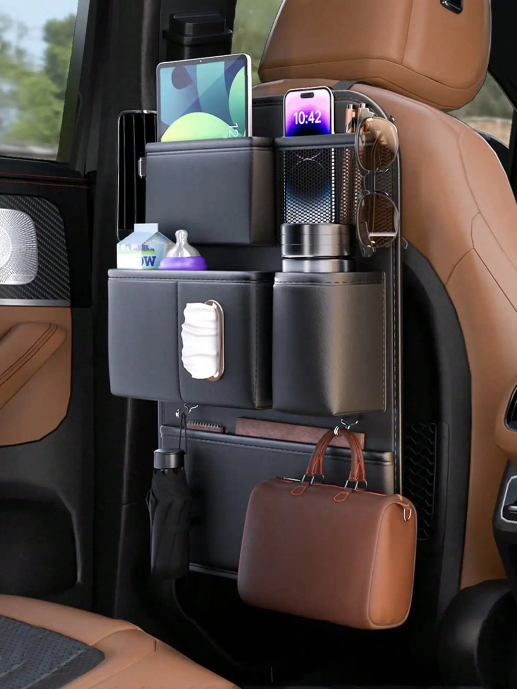 1pc Car Seat Back Organizer, In-Car Seat Back Folding Table, Multi-Functional Storage Box, Storage Supplies