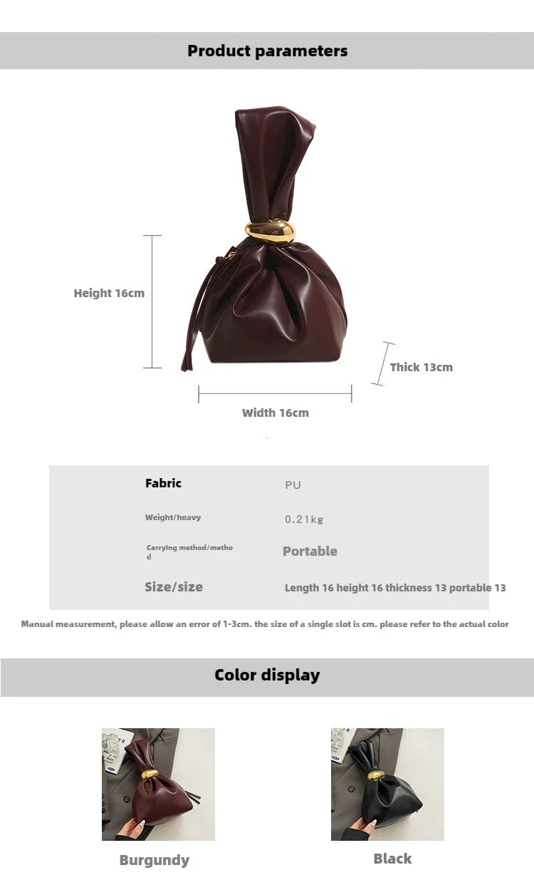 Soft Leather Clutch Bag for Travel Luxury Designer Women Pleated Mini Bucket Pouch Temperament Side Zipper Party Evening Bags