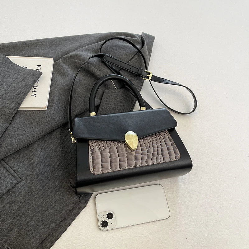 Luxury Black Handbag Classic Women Bag 2024 New Designer Shoulder Bag High Quality Solid Pu Leather Crossbody Small Square Bag