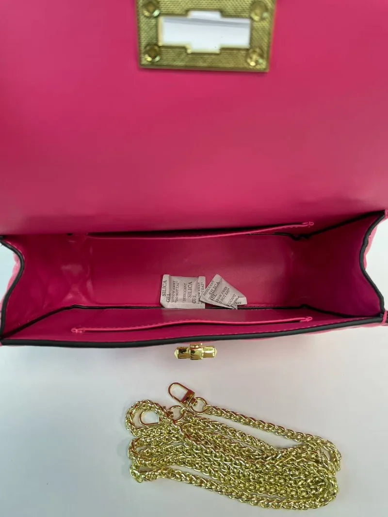 Handbags for Women Sheepskin Leather Rivet Chain Bag Designer Shoulder Bags Luxury Woman Messenger-package Rose Red