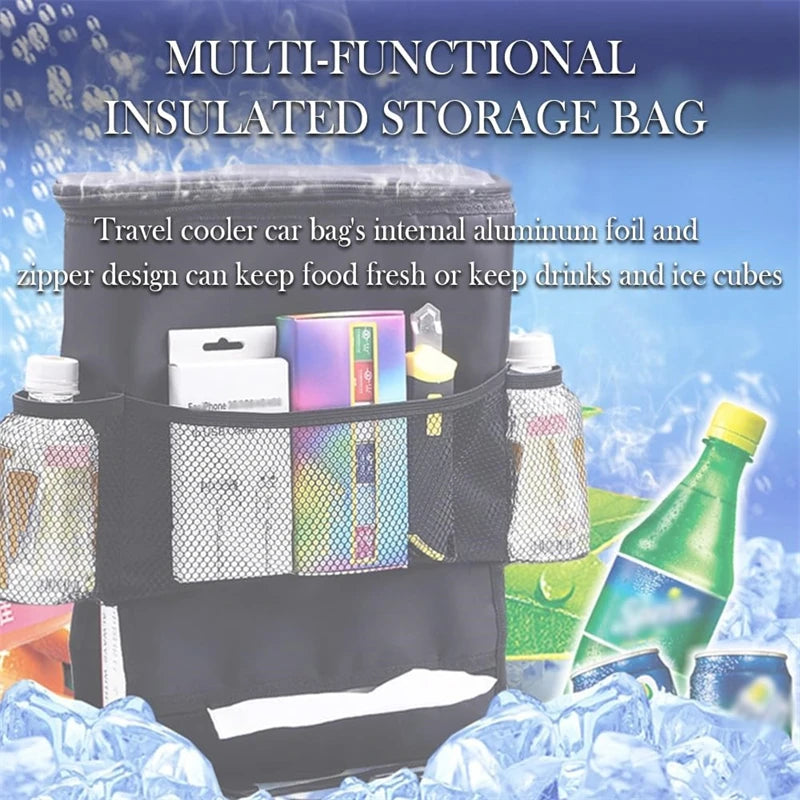Car Seat Organizer Seat Back OrganizerMulti-PocketTravel Insulated Drink Holder Cooler Mesh Pocket Storage Bag Heat Preservation