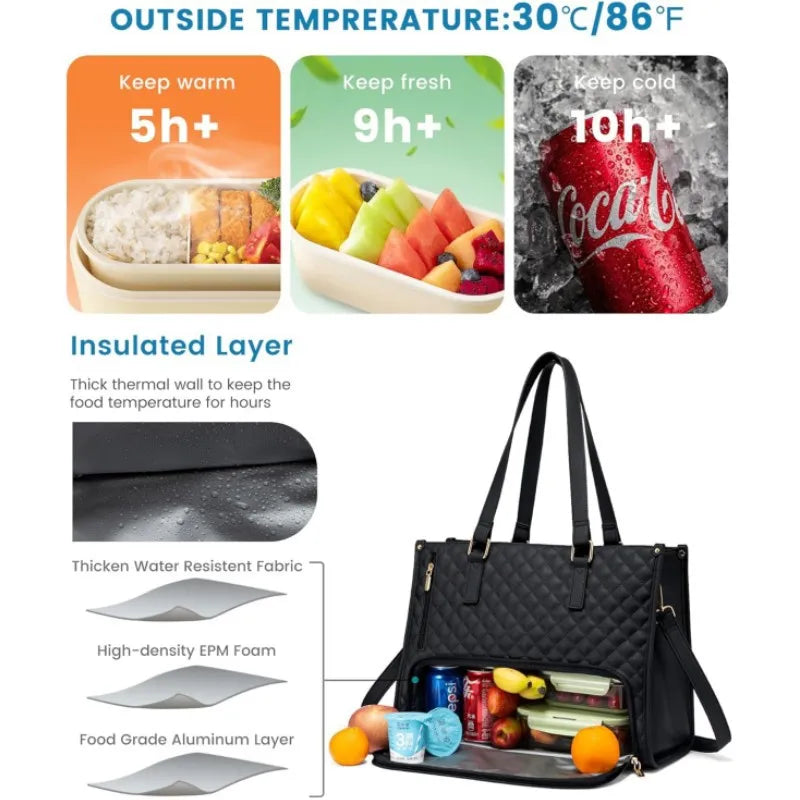 Multifunctional 2In1 Cooler Lunch Bags Insulated Handbag for Women Men Large Capacity Travel Picnic Lunch Box Food Delivery Bag