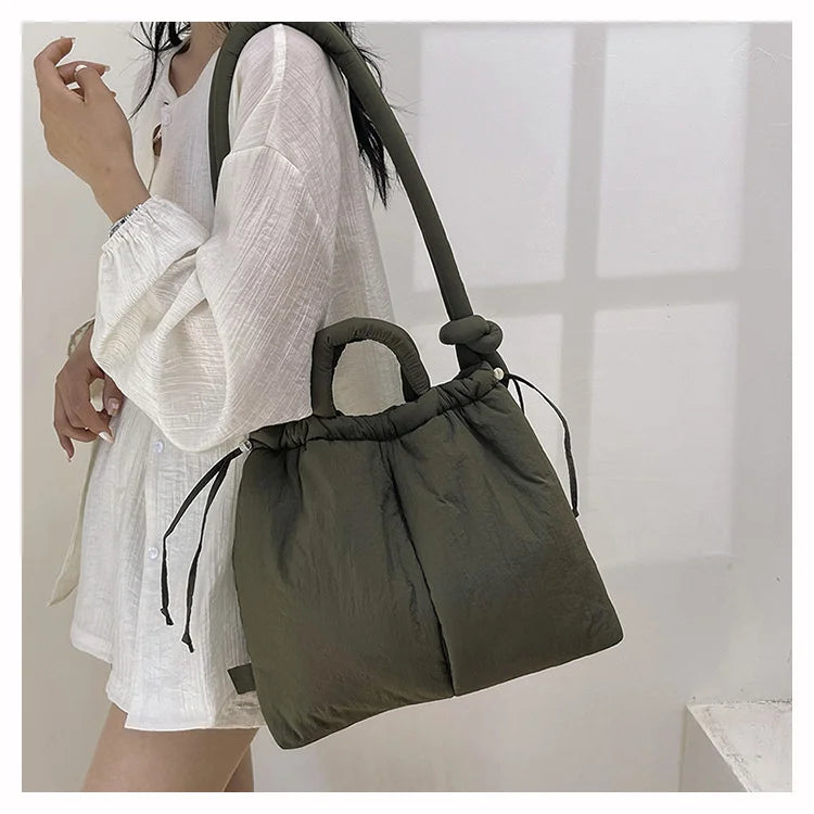 Women Shoulder Crossbody Bags Casual Nylon Padded Tote Bag Designer Soft Puffer Simple Vintage Large Capacity Handbags