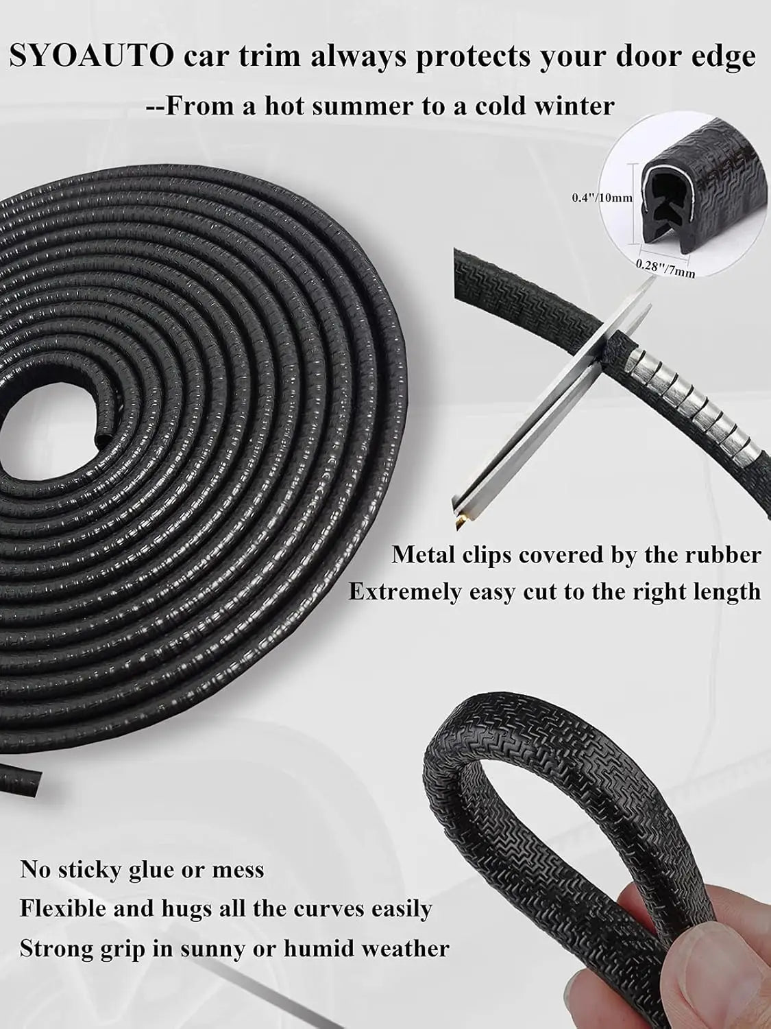 Door Edge Guard Black Car Door Protector Edge Guards Rubber Auto Door Trim U Shape Build in Metal Sheet No Need Adhesive