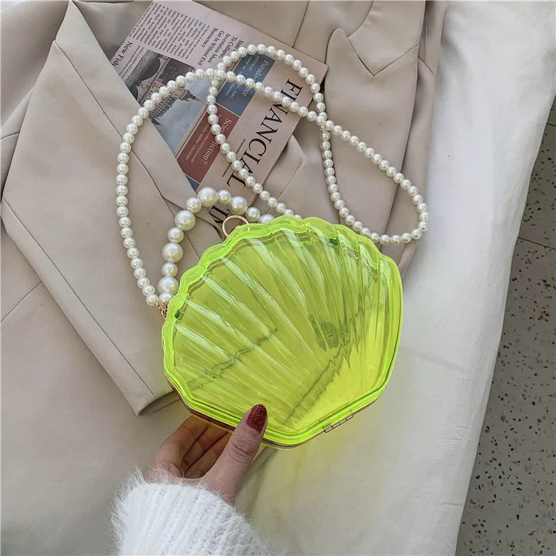 Evening Bags for Women 2023 New Transparent Shell Bag Clutch Box Handbags Pearl Chain Crossbody Bag Acrylic Purse Shoulder Bag