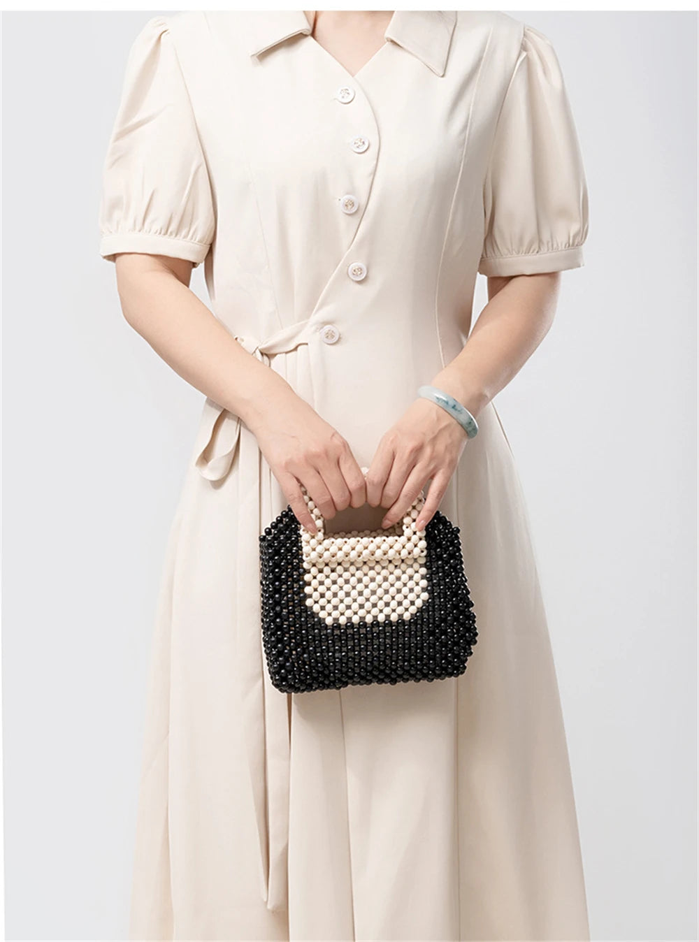 Luxury Wooden Beads Tote Bags Vintage Women's Square Handbag Handmade Fashion Banquet Bags Summer Casual Beach Purses Bag Bolsos