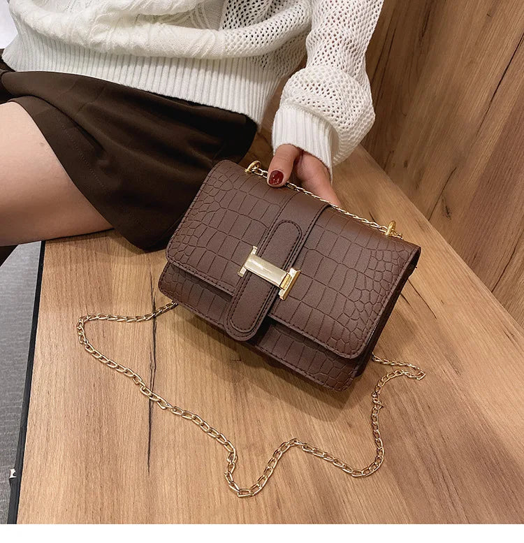 Luxury Stone Pattern Women Single Shoulder Crossbody Bags Fashion PU Leather Chains Handbags Messenger Bag Small Square Bag
