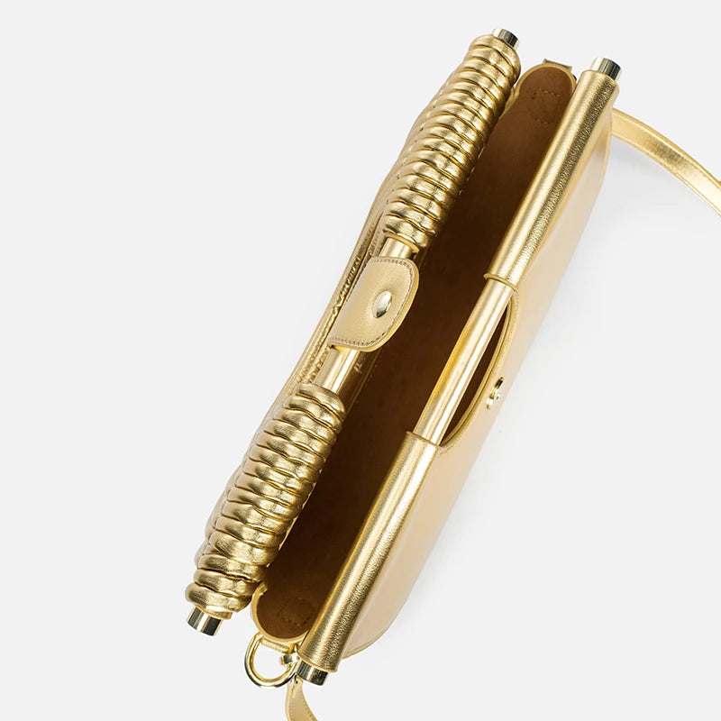 Handbags for Women 2025 New Gold Luxury Designer Brand Handwoven Noodle Bags Half Round Pulled Hobo Silver Evening Clutch Chic