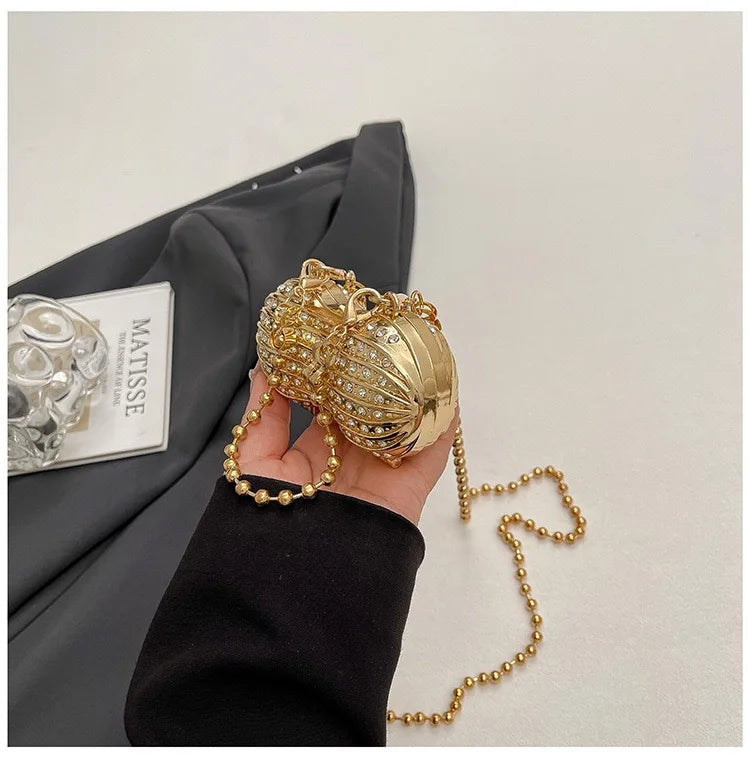 Luxury Diamond Inlay Peanut Shape Crystal Clutch Purse Stones Evening Wedding Party Shoulder Bag Handle Rhinestone Mini Handbags