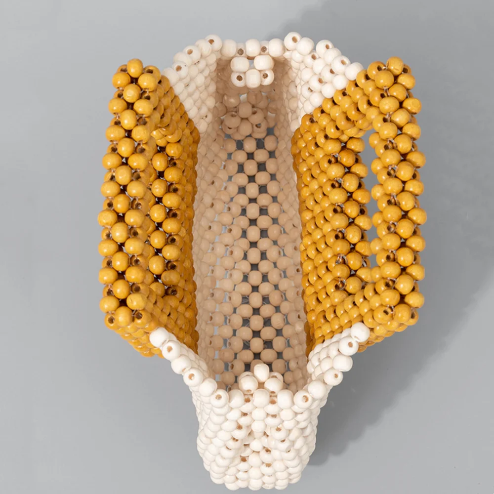 Luxury Wooden Beads Tote Bags Vintage Women's Square Handbag Handmade Fashion Banquet Bags Summer Casual Beach Purses Bag Bolsos