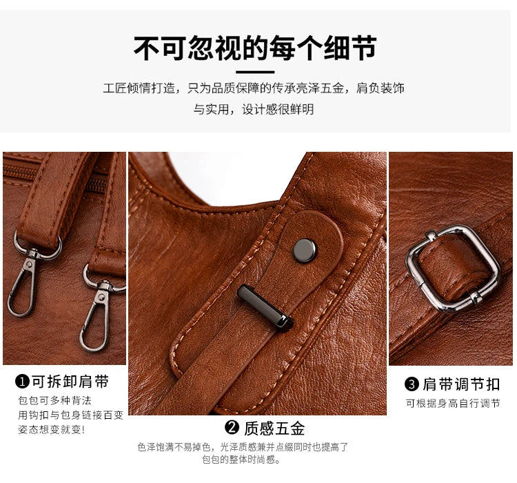 Luxury Soft Leather Handbags Designer Retro Crossbody Bags for Women 2023 New Large Capacity Ladies Shoulder Messenger Bag