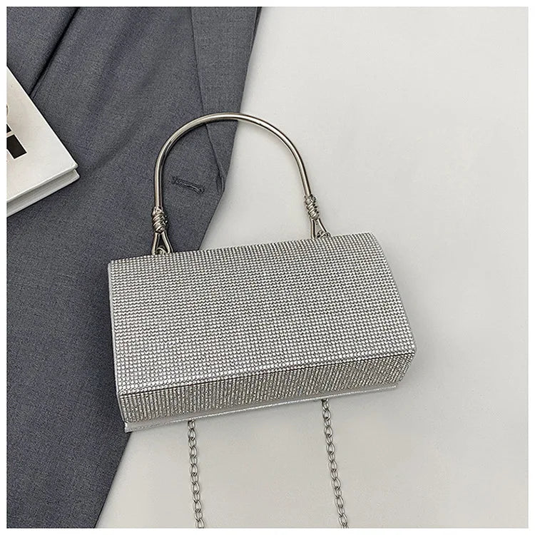 Luxury Golden Shoulder Bag 2025 New for Women, Elegant Rhinestone Clutch Purse, Versatile Crossbody Bag with Adjustable Chain