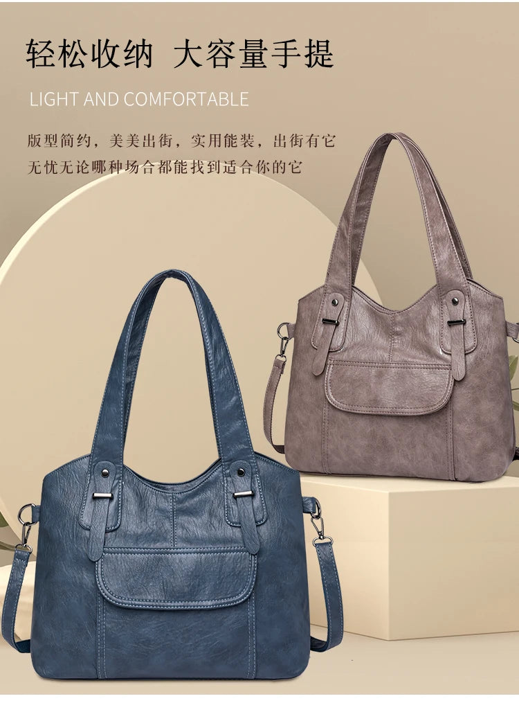 Luxury Soft Leather Handbags Designer Retro Crossbody Bags for Women 2023 New Large Capacity Ladies Shoulder Messenger Bag