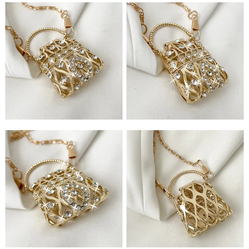 Female Ring Evening Bags Metal Gold/Sliver Rhinestone Round Ball Handbags Elegant Luxury Clutch Purse Small Wedding Wallets