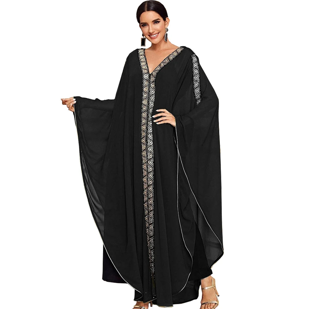 Abaya Morocco Kaftan Dubai Hooded Maxi Dress Bat Sleeve Farasha Kaftan Muslim Women African Open Kimono Boubou Evening Long Gown