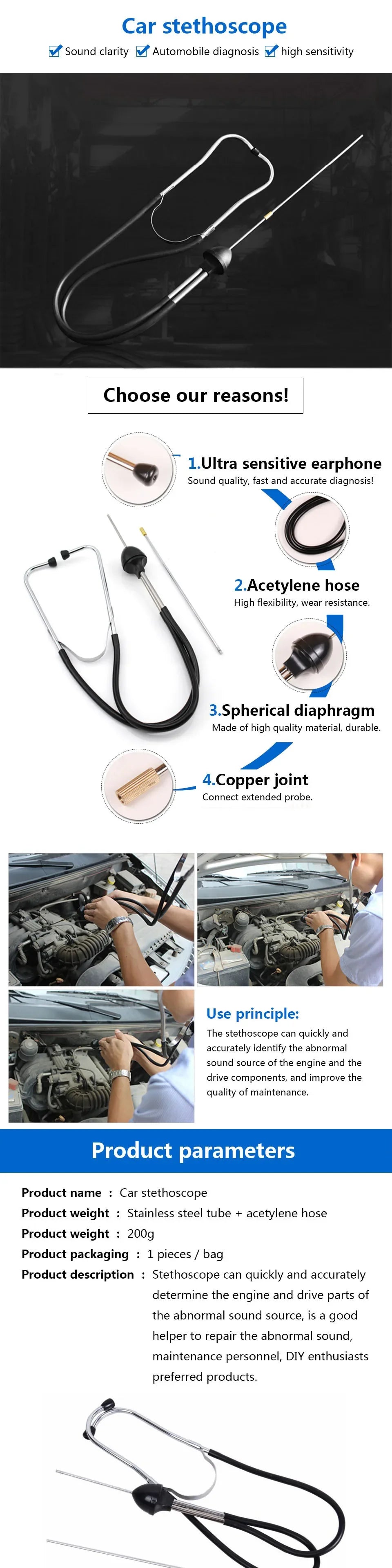 Auto Cylinder Stethoscope Mechanics Stethoscope Car Engine Block Diagnostic Automotive Hearing Tool Automotive Diagnostic Tools