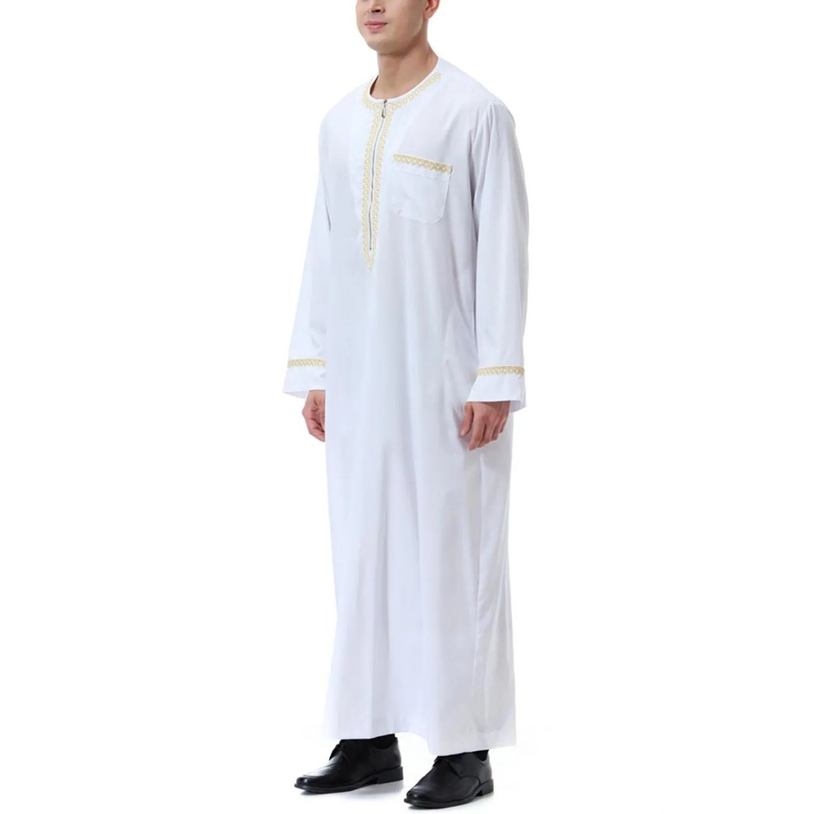 Traditional Muslim Clothing Men's Muslim Shirt robe embroidery Islamic Royalty Dubai Robe O-Neck Long Sleeve Retro Loose Abaya