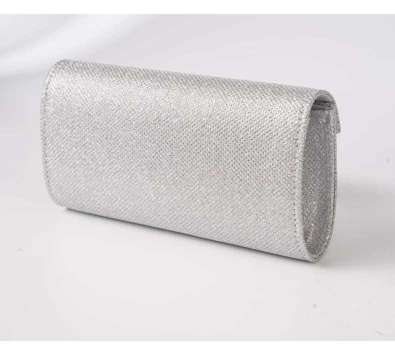 Women Envelope Evening Bag Glitter Ladies Chain Shoulder Bags Shiny Silver Long Purse Female Wedding Party Clutches Mini Handbag