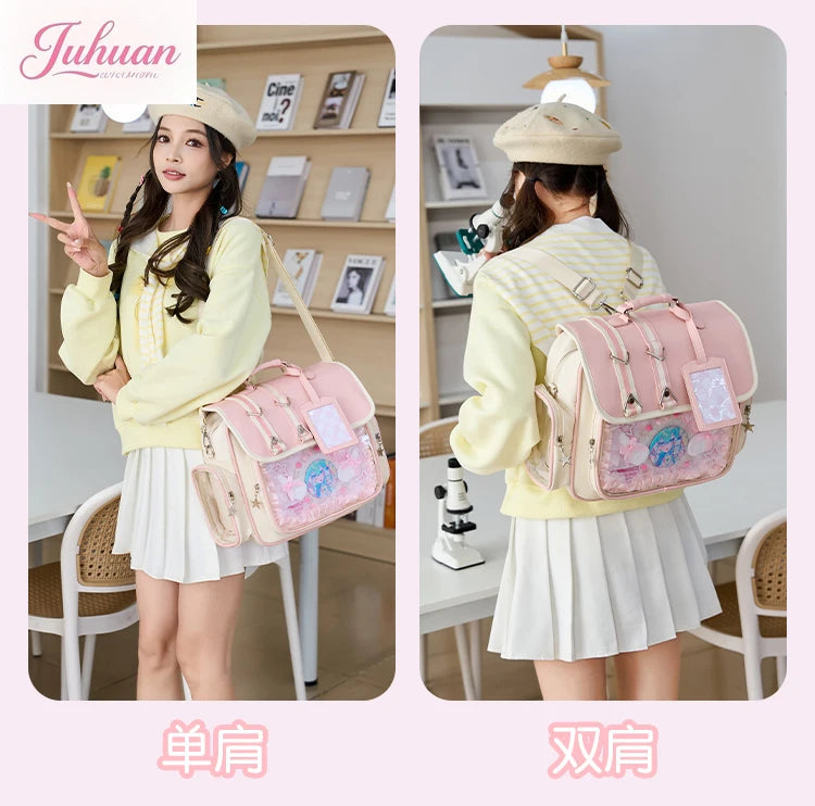 Original Ltabag Backpack Large Food Pain Window Two-dimensional Single Shoulder Messenger Bag Sweet College Schoolbag for Women