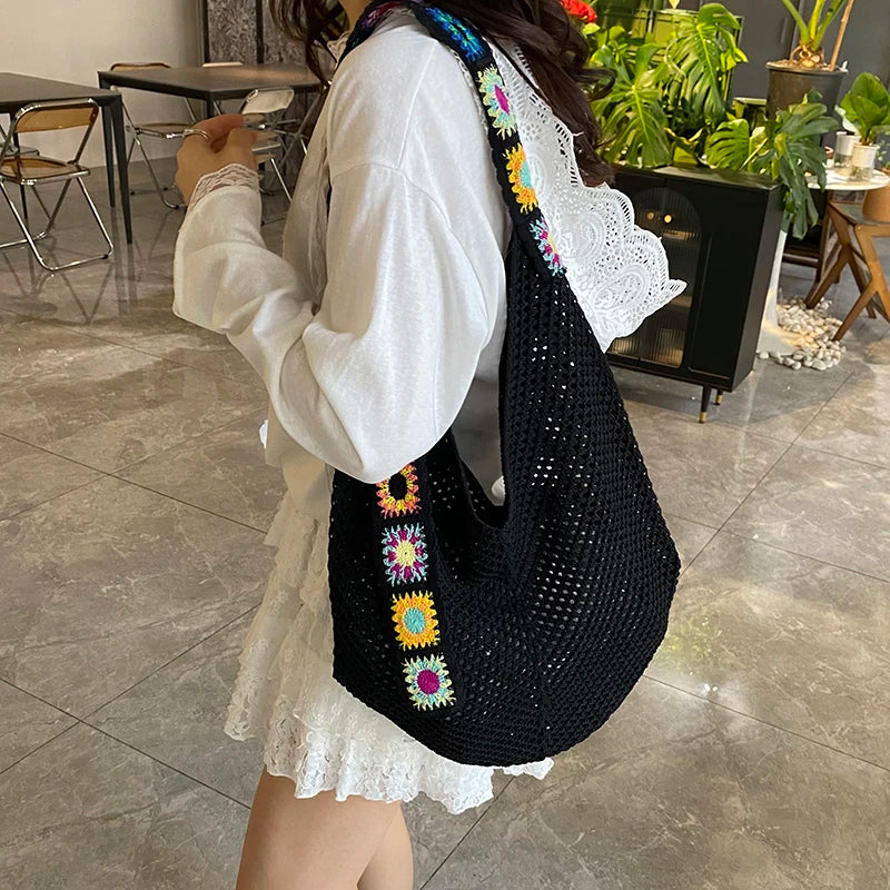 2025 Summer New – Bohemian Fresh Hollow Woven Tote Bag – Large Capacity Single-shoulder for Leisure & Vacation