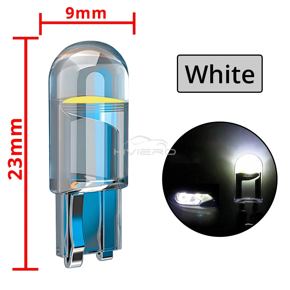 4X Car W5W 194 T10 LED Glass Housing Cob Auto Bulb White Red Blue Yellow Trunk Wedge License Plate Lamp Dome Tail Backup Light