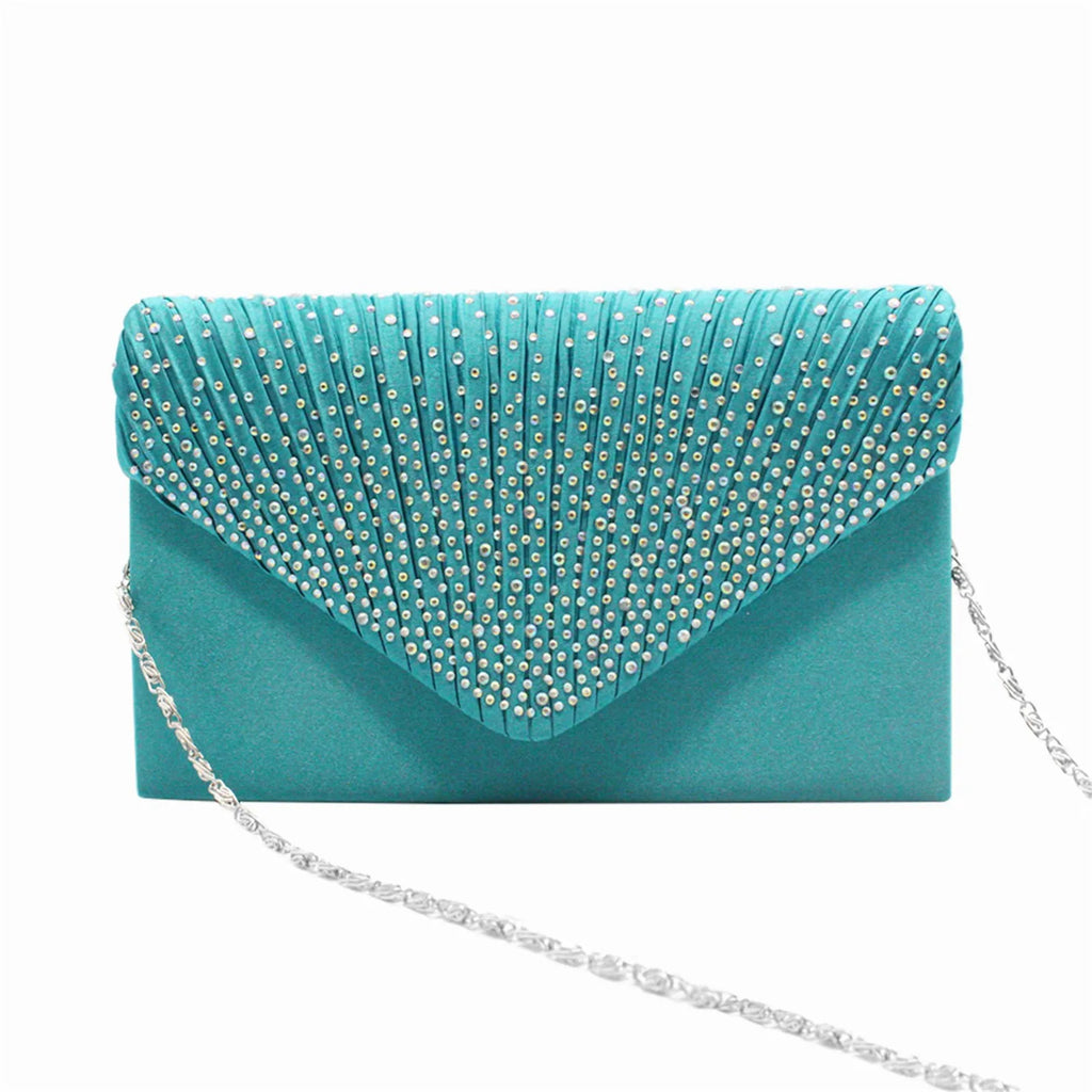 Women's  Luxury Silk Evening Clutch Bag - Elegant Women’s Prom/Wedding Handbag with Detachable Chain Strap & Secure Closure