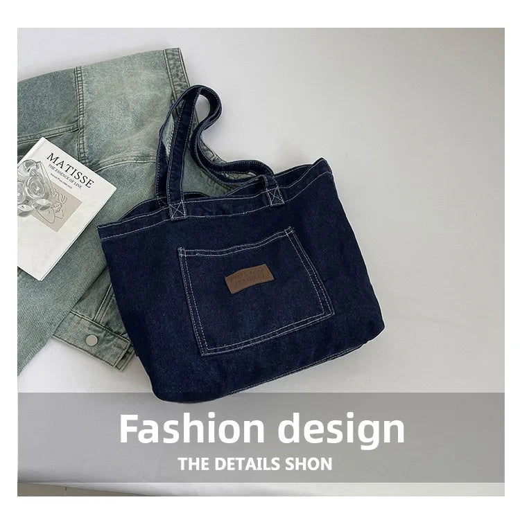 Denim Shoulder Bag Fashion Versatile Daily Commute Large Capacity Handbag